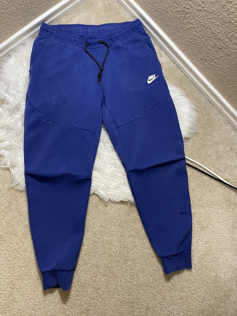 Nike Fleece Tech Joggers Sweat Pants Drawstring Swoosh Blue Pockets Mens Medium